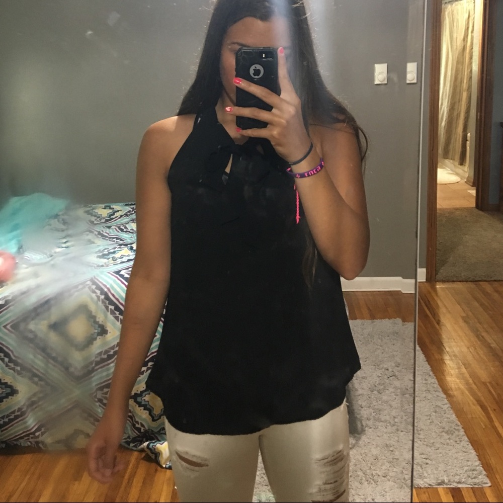 Black tank top with tie neck